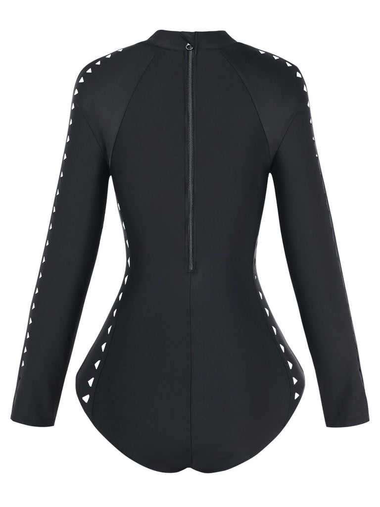Schwarzer 50er Badeanzug mit Cut-out und Lang