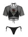 Schwarzes & Rosa 70er Gothic Netz-Bikini-Set & Cover-Up mit Bindeband