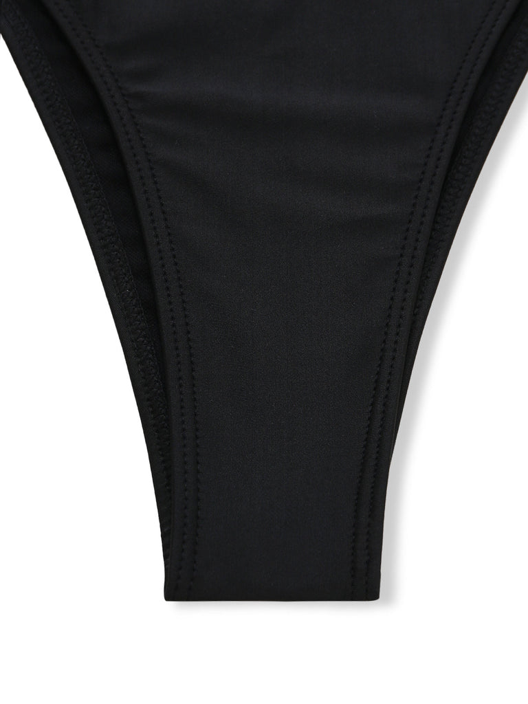 Schwarzes & Rosa 70er Gothic Netz-Bikini-Set & Cover-Up mit Bindeband