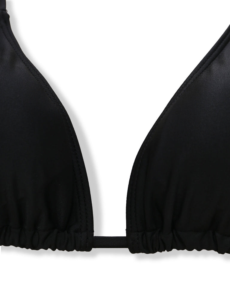 Schwarzes & Rosa 70er Gothic Netz-Bikini-Set & Cover-Up mit Bindeband