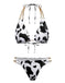 1970er Gerippte Kuh Muster Ketten Halter Bikini Set