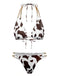 1970er Gerippte Kuh Muster Ketten Halter Bikini Set