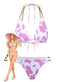 1970er Gerippte Kuh Muster Ketten Halter Bikini Set