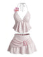 Rosa 80er Bikini-Set mit Pailletten und 3D-Blumen