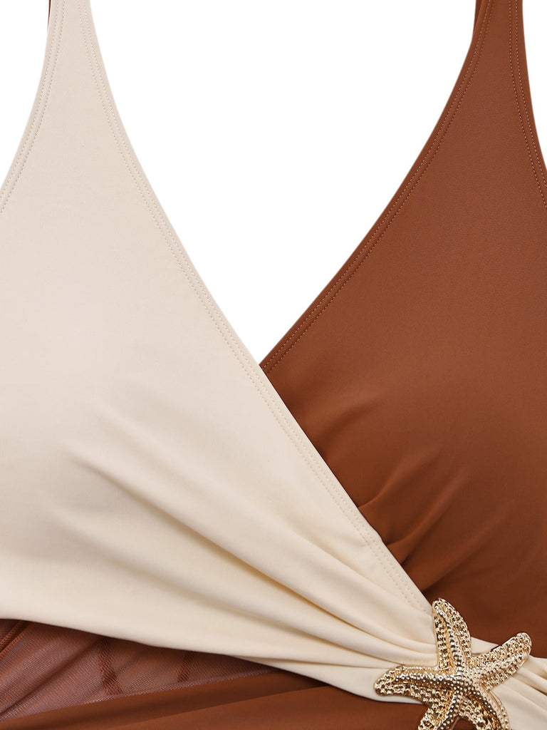 1950er Seestern V-Ausschnitt Figurformend Einteiliger Badeanzug