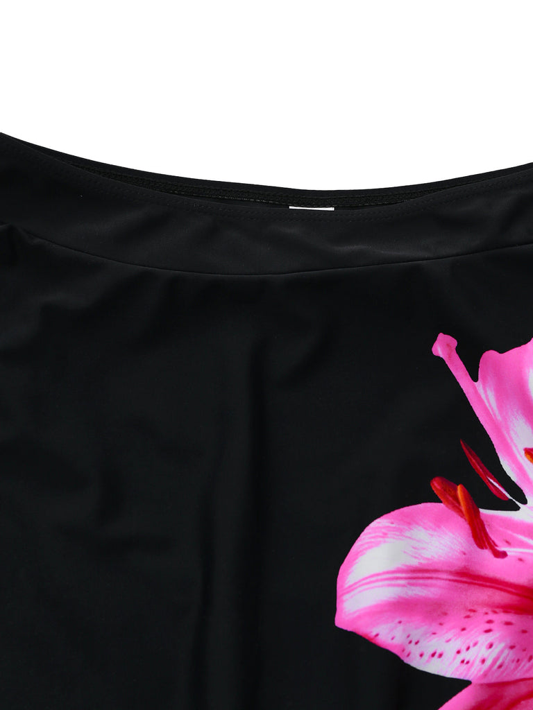 Schwarzes Tankini-Set mit Blumen-Metallschnalle aus den 1940er Jahren