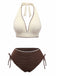 Beige Brown 1950er Halter High-Waist Ribbed Bikini Set
