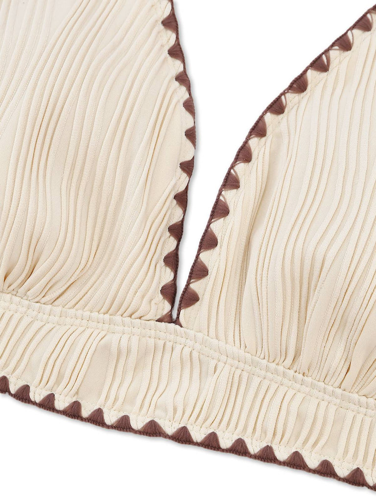 Beige Brown 1950er Halter High-Waist Ribbed Bikini Set