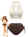 Beige Brown 1950er Halter High-Waist Ribbed Bikini Set