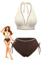Beige Brown 1950er Halter High-Waist Ribbed Bikini Set