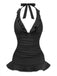1930er Rüschen Halter Kontrast Besatz Badeanzugkleid