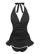 1930er Rüschen Halter Kontrast Besatz Badeanzugkleid