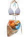 1950er Blumen Leopard Halter Bikini Set & Cover-Up