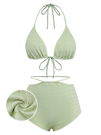 Grünes 30er Bikini-Set mit Neckholder und Hohe Taille