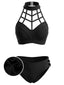 [Vorverkauf] Schwarzes 70er Gothic Bikini-Set mit Käfig-Optik und Cut-Out