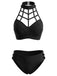 Schwarzes 70er Gothic Bikini-Set mit Neckholder und Cut-out