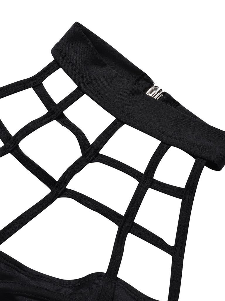 Schwarzes 70er Gothic Bikini-Set mit Neckholder und Cut-out