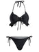 Schwarz 1950er Neckholder Schnürung Bikini Set & Gestuft Cover Up