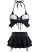 Schwarz 1950er Neckholder Schnürung Bikini Set & Gestuft Cover Up