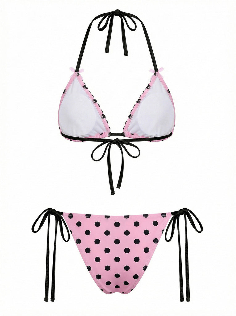 Rosa 1940er Polka Dot Spitze Bikini Set