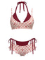 Rot 1950er Kariert Bogen Halter Doppelschicht Bikini Set