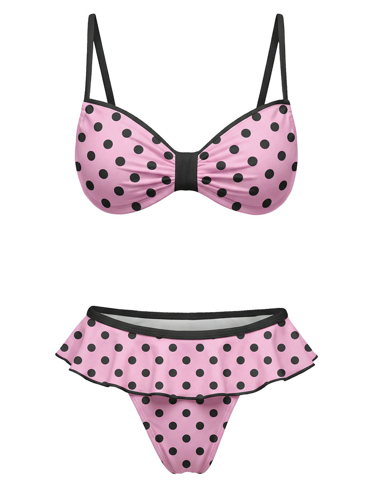 Rosa 40er Badeanzug mit Polka-Dots und Pfirsich