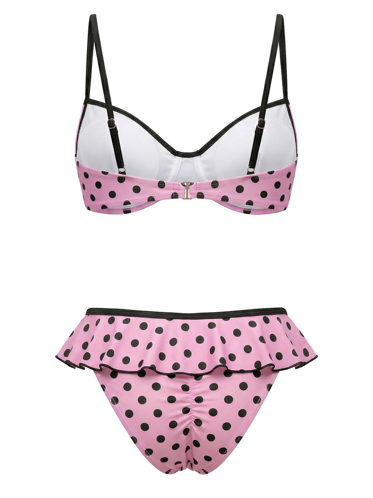 Rosa 40er Badeanzug mit Polka-Dots und Pfirsich