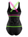 Schwarzes 40er Tankini-Set mit Farbblock und Riemen