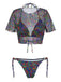 Schwarzes 60er Netz-Bikini-Set & Cover-Up mit Tarnung und Ernte