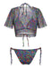 Schwarzes 60er Netz-Bikini-Set & Cover-Up mit Tarnung und Ernte