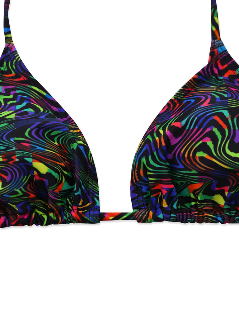 Schwarzes 60er Netz-Bikini-Set & Cover-Up mit Tarnung und Ernte