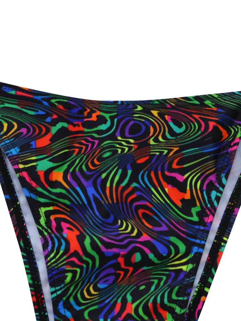 Schwarzes 60er Netz-Bikini-Set & Cover-Up mit Tarnung und Ernte