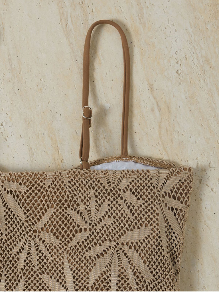 Khakier 60er Badeanzug mit Perlen und Jacquard