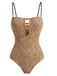 Khakier 60er Badeanzug mit Perlen und Jacquard