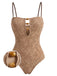 Khakier 60er Badeanzug mit Perlen und Jacquard