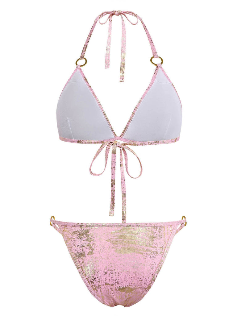 Rosa 80er Bikini-Set mit Triangle und Neckholder