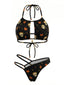 Schwarzes 80er Gothic Bikini-Set mit Totenkopf
