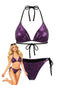 Lila 80er Bikini-Set mit Metallic-Schlangenprint und Neckholder