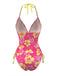1980er Neckholder Blumen Perlen Träger Bikini Set
