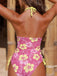 1980er Neckholder Blumen Perlen Träger Bikini Set
