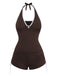Kaffeefarbenes Tankini-Set im Stil der 1950er Jahre mit Halter-Kordelzug von Gerafft