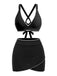 Blaues 50er Bikini-Set & Cover-Up mit Kreuzrücken und Besatz