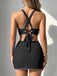 Blaues 50er Bikini-Set & Cover-Up mit Kreuzrücken und Besatz