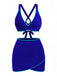 Blaues 50er Bikini-Set & Cover-Up mit Kreuzrücken und Besatz