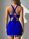 Blaues 50er Bikini-Set & Cover-Up mit Kreuzrücken und Besatz