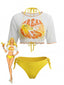 Gelbes 60er Bikini-Set & Transparent-Cover-Up mit Neckholder