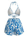 Dreiteiliger Bikini-Set mit Wellenmuster aus den 1940er Jahren