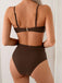 Braun 1970er Metall Muschel Dekor Gerafft Bikini Set