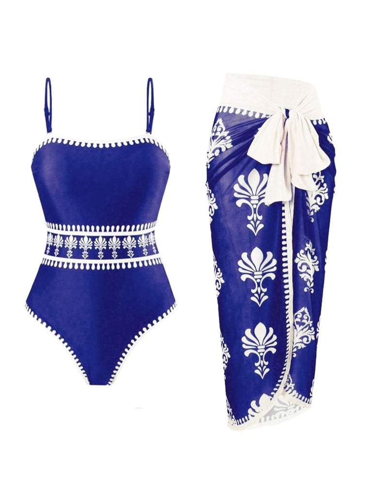 70er Boho Badeanzug & Cover-Up mit Blumen und Gedruckt