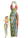 Mehrfarbiger 70er Boho Badeanzug & Cover-Up mit Neckholder